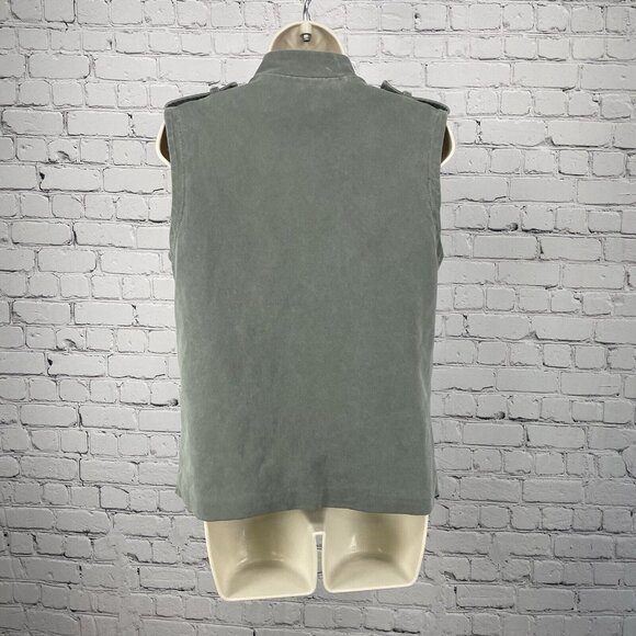 Marrakech Anthropologie Green Cargo Pocket Zip Up Snap Vest Collar Size Small S - Picture 2 of 6